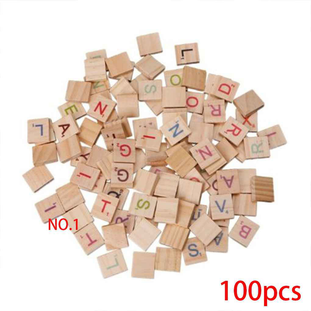 100 Wooden Scrabble Individual Tiles Wood Letters Numbers Crafts Alphabet ONE 