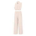thumbnail image 3 of Scyoekwg Womens 2 Piece Sets Summer Outfits Sweatsuits Sets Solid Color Tracksuit Sleeveless Round Neck Tops Wide Leg Pants Trendy Loose Casual Outfits (Beige,XL), 3 of 6