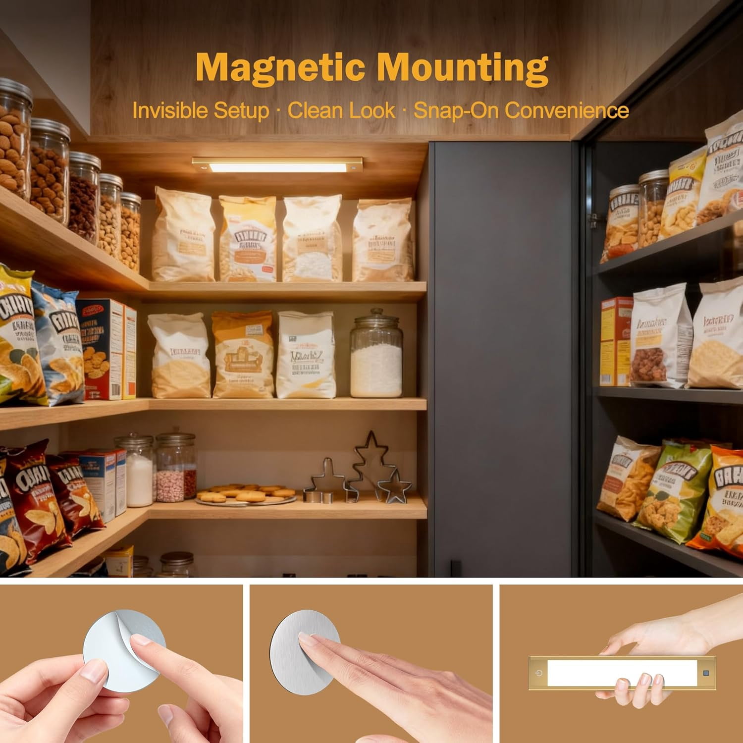 V4light Rechargeable Motion Sensor Under Cabinet Light, Magnetic LED Bar 1500mAh Gold, Dimmable 3 CCT (9 in)