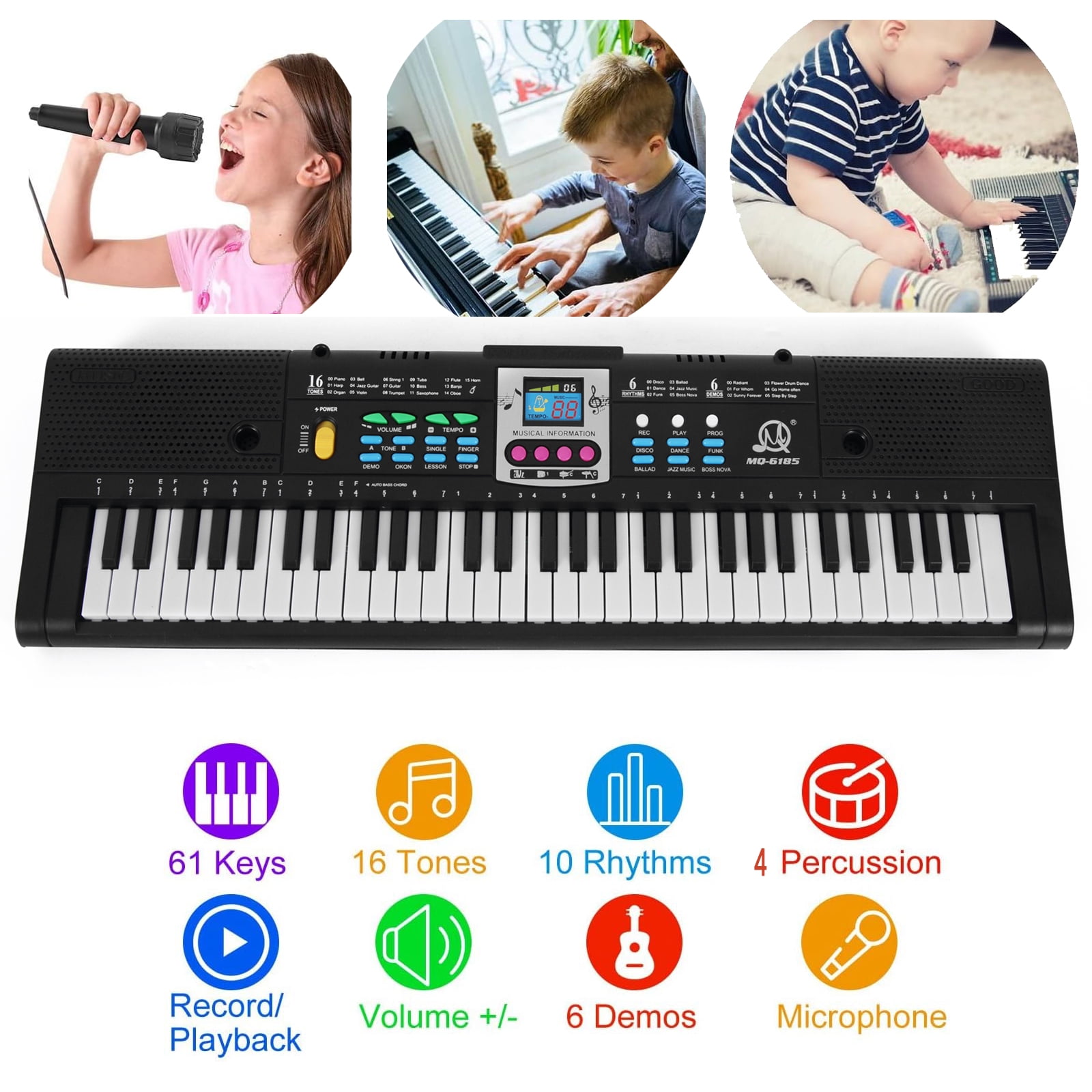 Meterk 61 Keys Digital Music Electronic Keyboard Piano Multifunctional Piano Keyboard for Kids Student With Microphone Musical Instrument