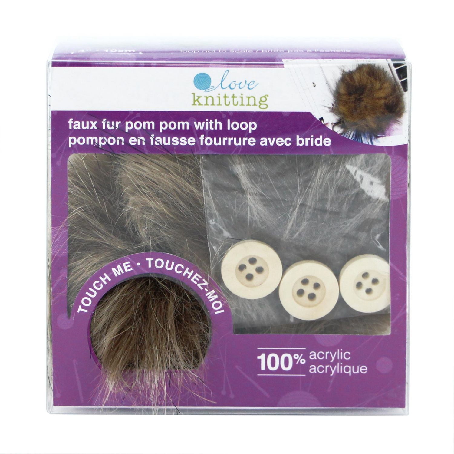 Love Knitting Pom Pom 4" Brown with Black Tip - 2pcs