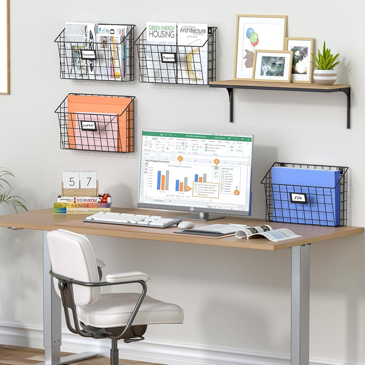 X-COSRACK 4-Tier Wall File Organizer, Detachable Metal Hanging Document Holder & Mail Sorter with Label Slots, Black