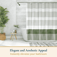 thumbnail image 4 of ComfiTime 13-Piece Tassel Shower Curtain Set with Hooks – Heavy-Duty Fabric Cloth, Boho Farmhouse Bathroom Curtain, Striped Hotel Luxury Linen, Water-Repellent, Machine-Washable, 72” x 72”, Green, 4 of 13