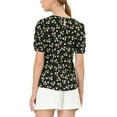 thumbnail image 4 of INSPIRE CHIC Women's Shirred Tops Crew Neck Short Sleeve Keyhole Back Floral Blouse XL Black, 4 of 9