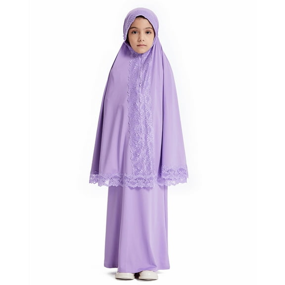 Girls Prayer Outfit 2 Piece Set Flowy Skirt and Hijab Kids Clothing Wear for Children