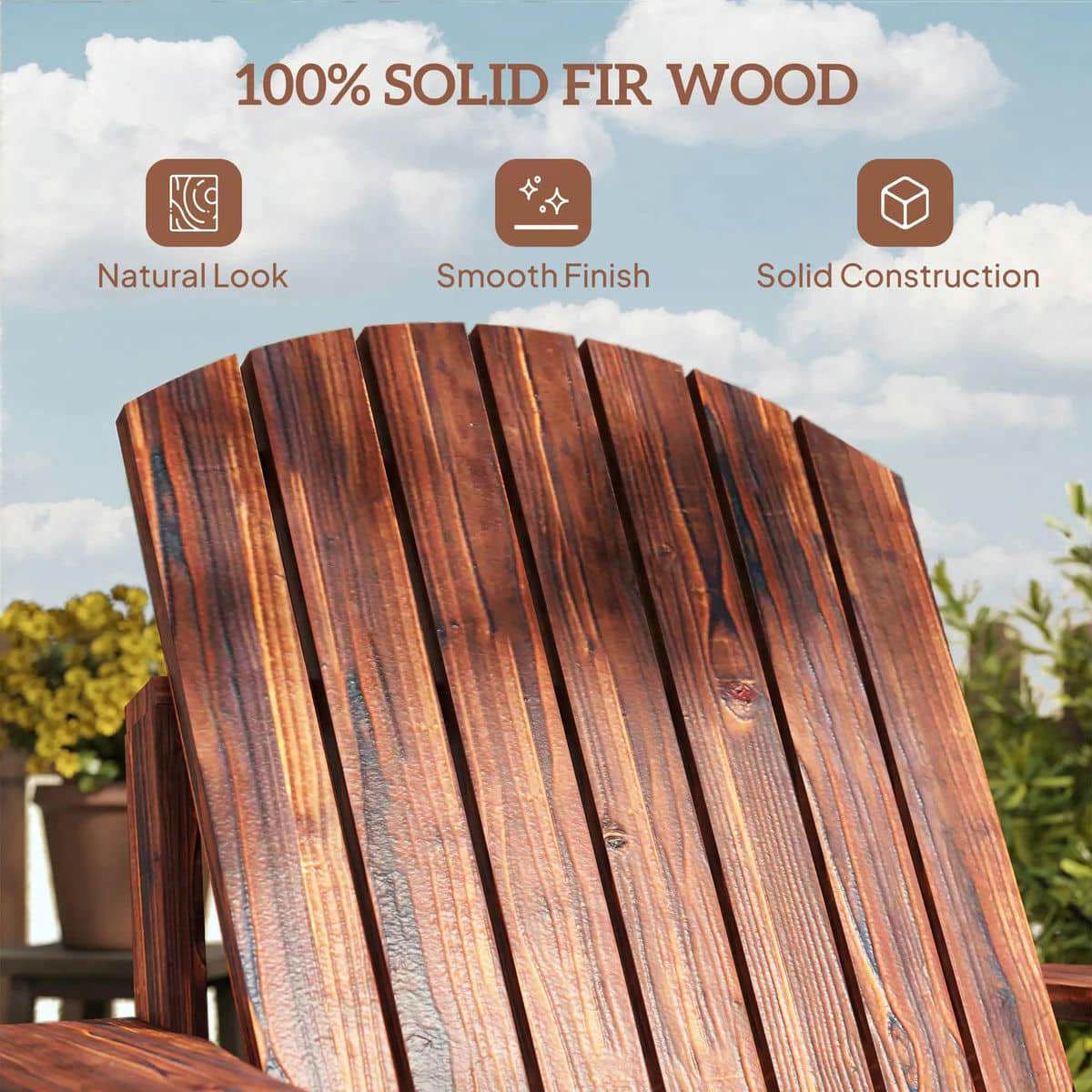 Spaco Oversized Adirondack Chair, Outdoor Porch Seating, Classic Log Lounge with Built-in Cupholder for Outdoor as Backyard, Lawn, Garden, Brown