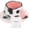 thumbnail image 3 of Cow Mug, Ceramic Coffee Mug with Saucer Set, Cute Cup Unique Irregular Design for Office , 10oz/300ml (Small Cow), 3 of 5