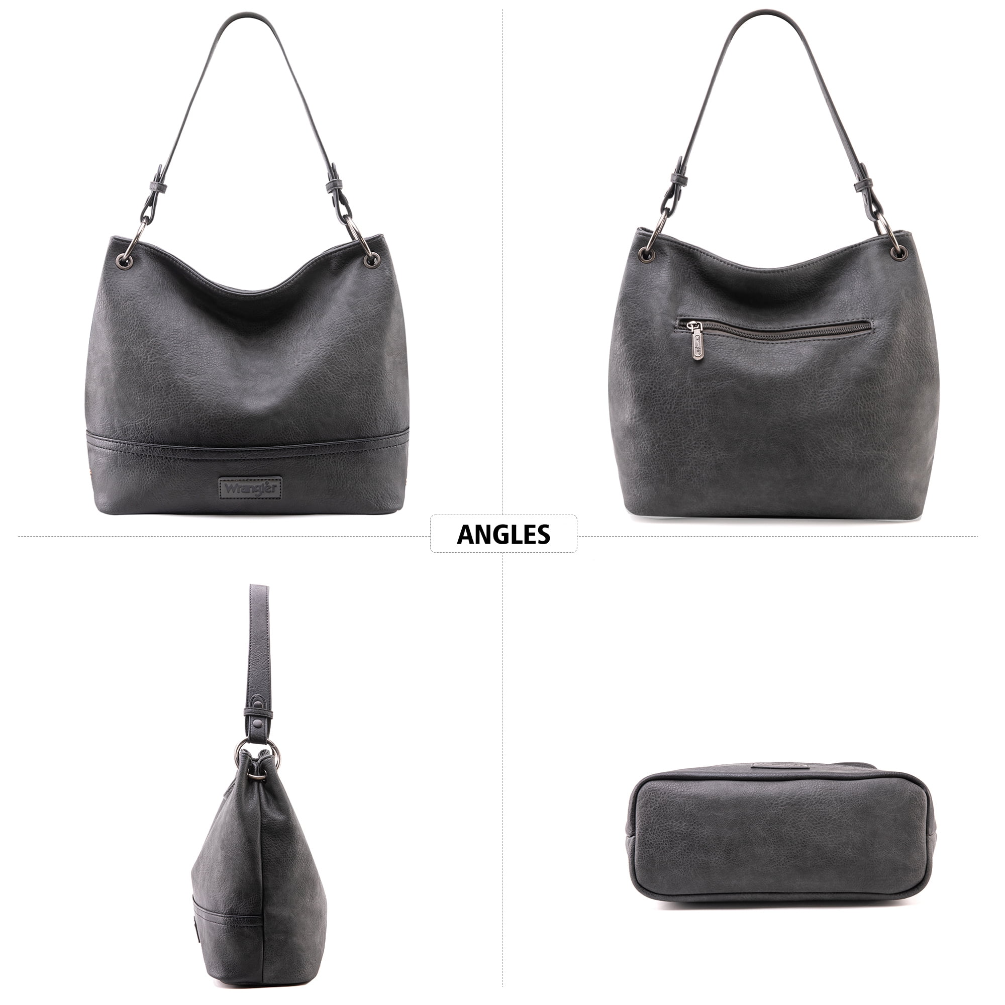 Wrangler Hobo Bags for Women Vegan Leather Top Handle Shoulder Purses and Handbags, Grey