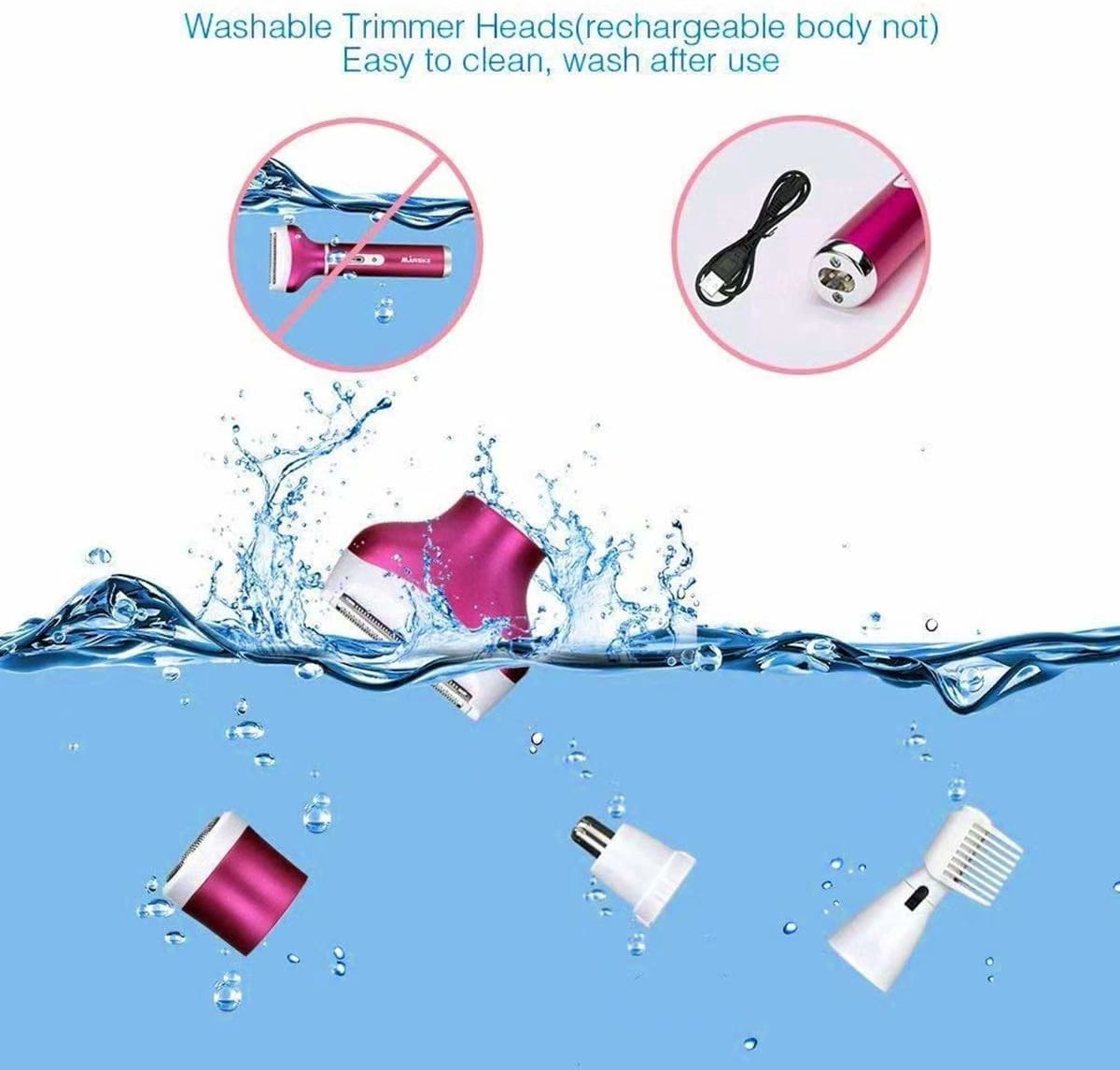 Artrylin Women Shaver 4 in 1 Electric Ladies Shaver Facial Hair Painless Removal Legs Trimmer Waterproof Razor
