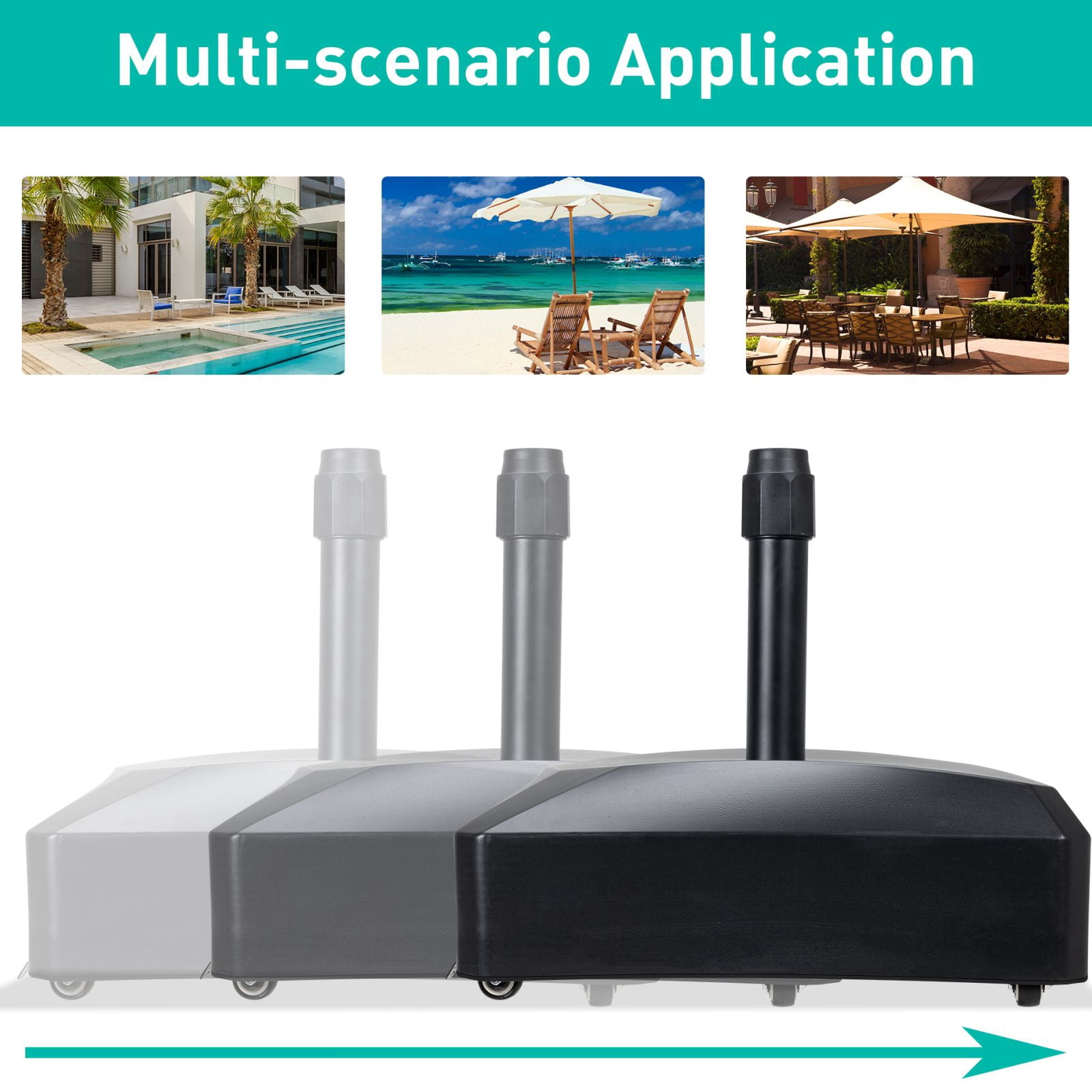 BPS Heavy Duty Fillable Patio Umbrella Base with 4 Wheels, 2 Locks and Adjustable Knob - Black