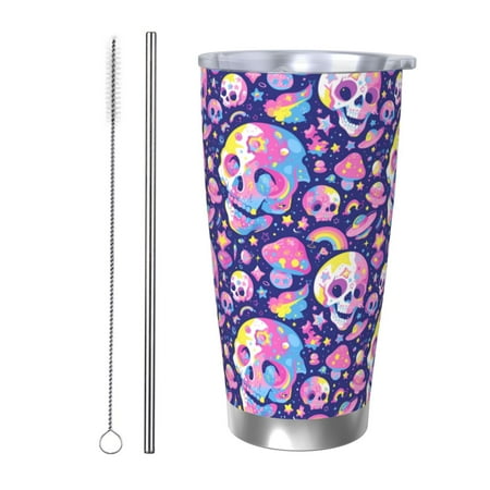 

Junzan Skull colorful mushroom for 20oz Stainless Steel Insulated Car Cup with Spillproof Lid - Insulated Coffee Mug Thermal Cup-Straw Two-piece Set