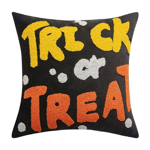 Halloween Decorative Throw Pillow Trick or Treat Design 18x18 Inch Cushion Cover Festive Home Decor