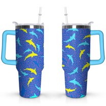 40oz Ocean Cute Shark Stainless Steel Flip Straw Tumbler Spill Proof Travel Cup Double Wall Vacuum Insulated Coffee Mug with Top Handle