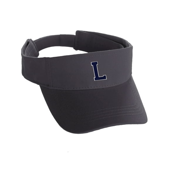 Custom Sport Sun Visor Hat A to Z Initial Team Letters,  Dk Grey Visor White Navy Letter L