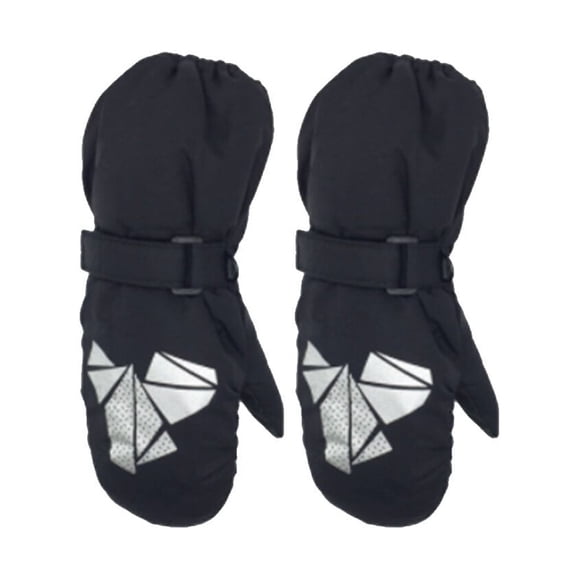 facefd 1 Paire Mitaines pour Enfants Hiver Imperméables avec Crochet Outils de Protection Fournitures de Ski Design Élastique Chic Épaissies Activités de Plein Air Noir