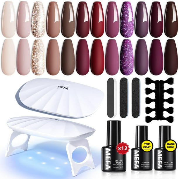 Kit de esmalte de uñas en gel MEFA, 12 colores con luz UV, 7 ml, otoño
