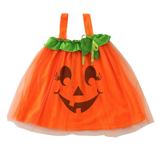 EnJoCho Toddler Kids Baby Girls Sleeveless Cute Halloween Pumpkins Prints Mesh Tulle Princess Dress Outfits Trendy Holiday Party Performance Clothes Fall Birthday Gift Dresses for Child Girls