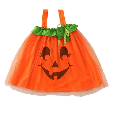 

XIEULQP Toddler Kids Baby Girls Sleeveless Cute Halloween Pumpkins Prints Mesh Tulle Princess Dress Outfits