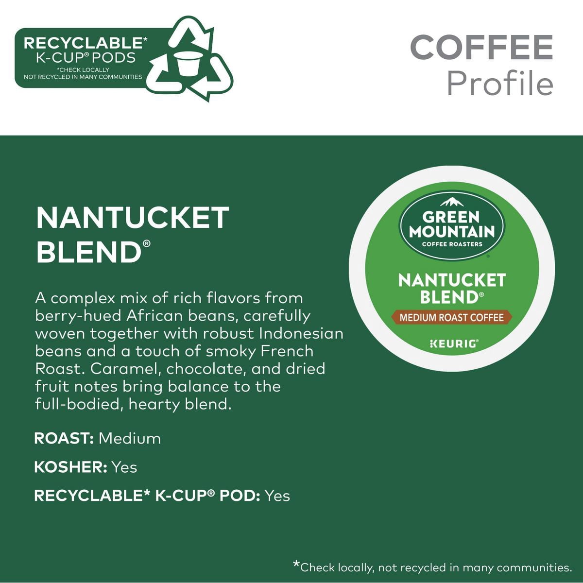 Green Mountain Nantucket Blend Keurig K-Cup Medium Roast Coffee Pods - 10ct - Pack of 2