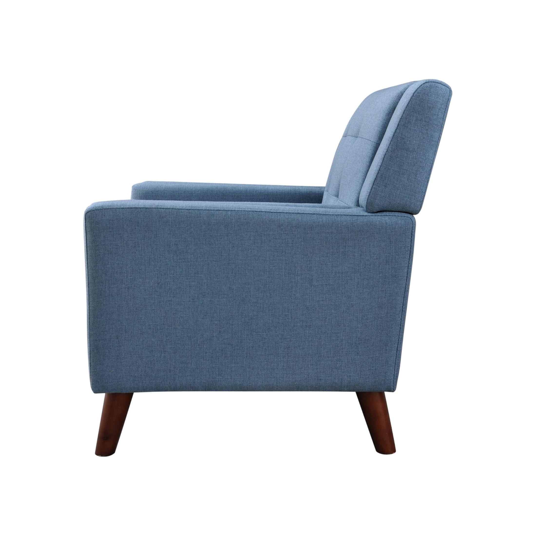 Christopher Knight Home Mid-Century Modern Armchair, Tufted Fabric Upholstery & Rubberwood Legs, Blue, Set of 2