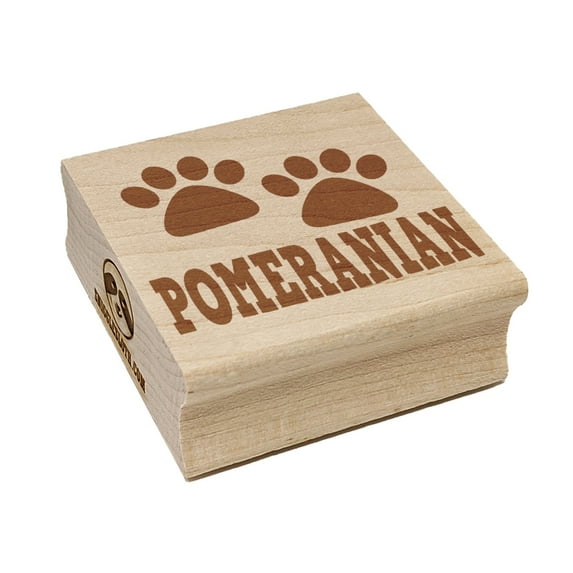 Pomeranian Dog Paw Prints Fun Text Square Rubber Stamp Stamping Scrapbooking Crafting - Small 1.25in