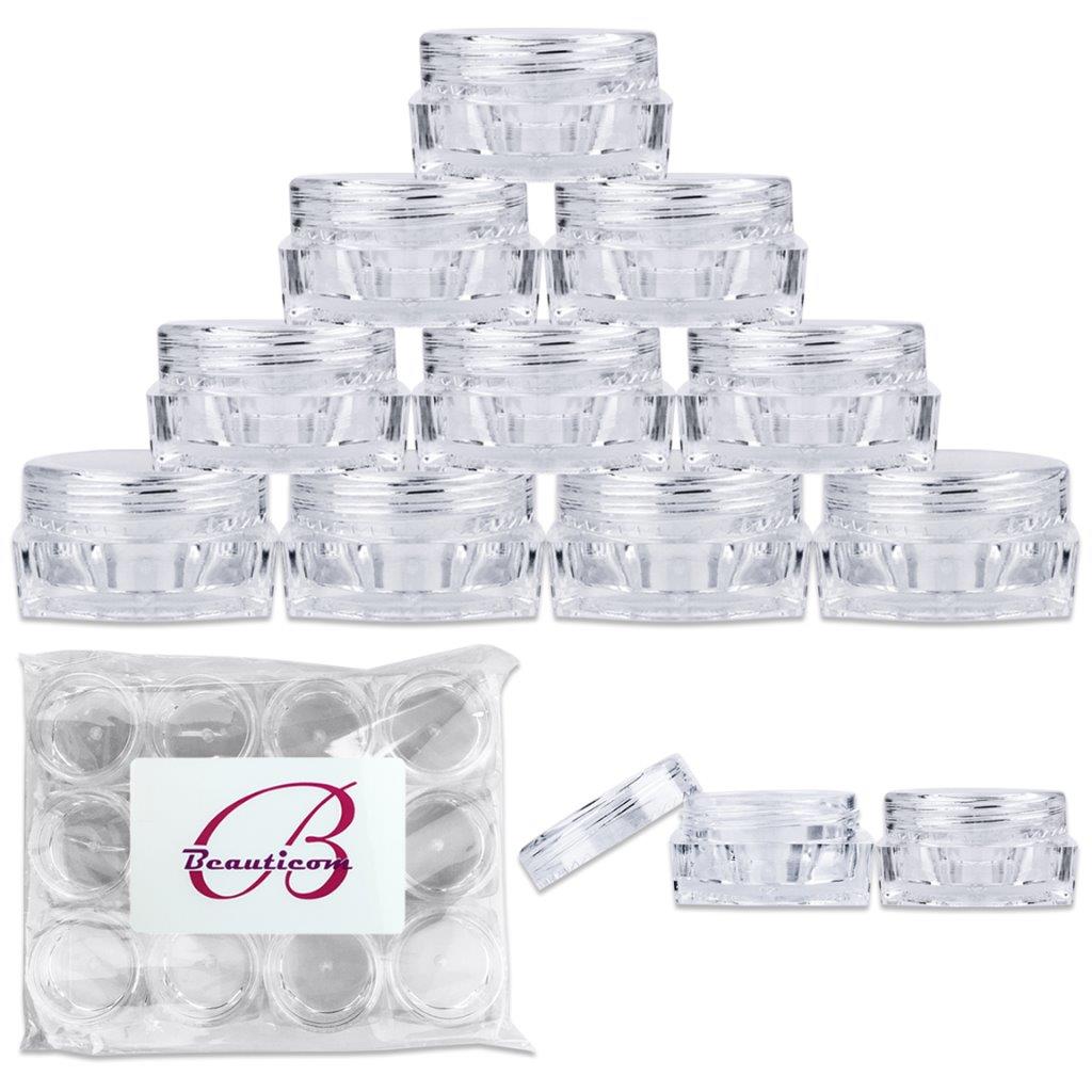 Beauticom 12 Pieces High Quality 5 Gram 5 ml (0.17 oz) Acrylic Square Cosmetic Beauty Makeup Sample Jars with Clear Lids