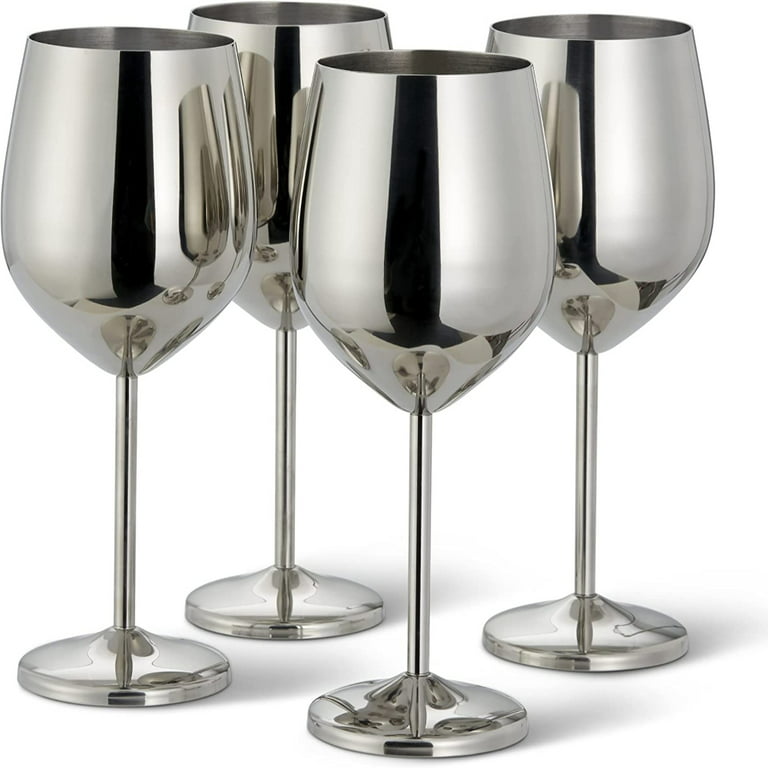 WOTOR Stainless Steel Wine Glasses Set of 4, 18oz Unbreakable & Portable  Stemmed Metal (Silver)