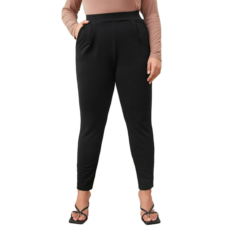 Women's Plus Size Solid High Waist Skinny Pants Work Office Long Trousers  With Pocket 1XL(14) 