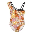 thumbnail image 4 of Uorisanigo Girls Bathing Suits Size 9-10 Orange Hippie Flower One Piece Beach Swimsuit with Ruffled Sleeve Straps Outdoor Tankini Swimwear, 4 of 7