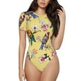 thumbnail image 2 of Uemuo Beautiful Bright Birds And Flowers Pattern Women's One Piece Short Sleeve Swimsuit Rash Guard Surfing Modest Quick-drying Swimsuit Beach Essentials-, 2 of 9