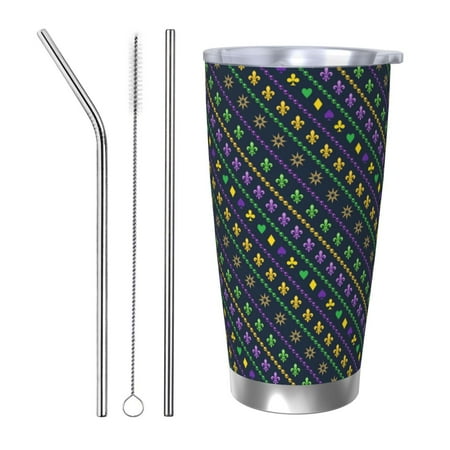 

Matuu Mardi Gras Strings of Beads for 20oz Durable Thermal Cups Keep Drinks Cold and Hot Insulated Car Mug with Lid-Straw Three-piece Set