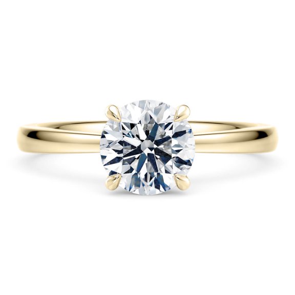 14K Yellow Gold Plated Moissanite Classic Solitaire Engagement Ring for Women 4 Prong Round Cut Promise Ring