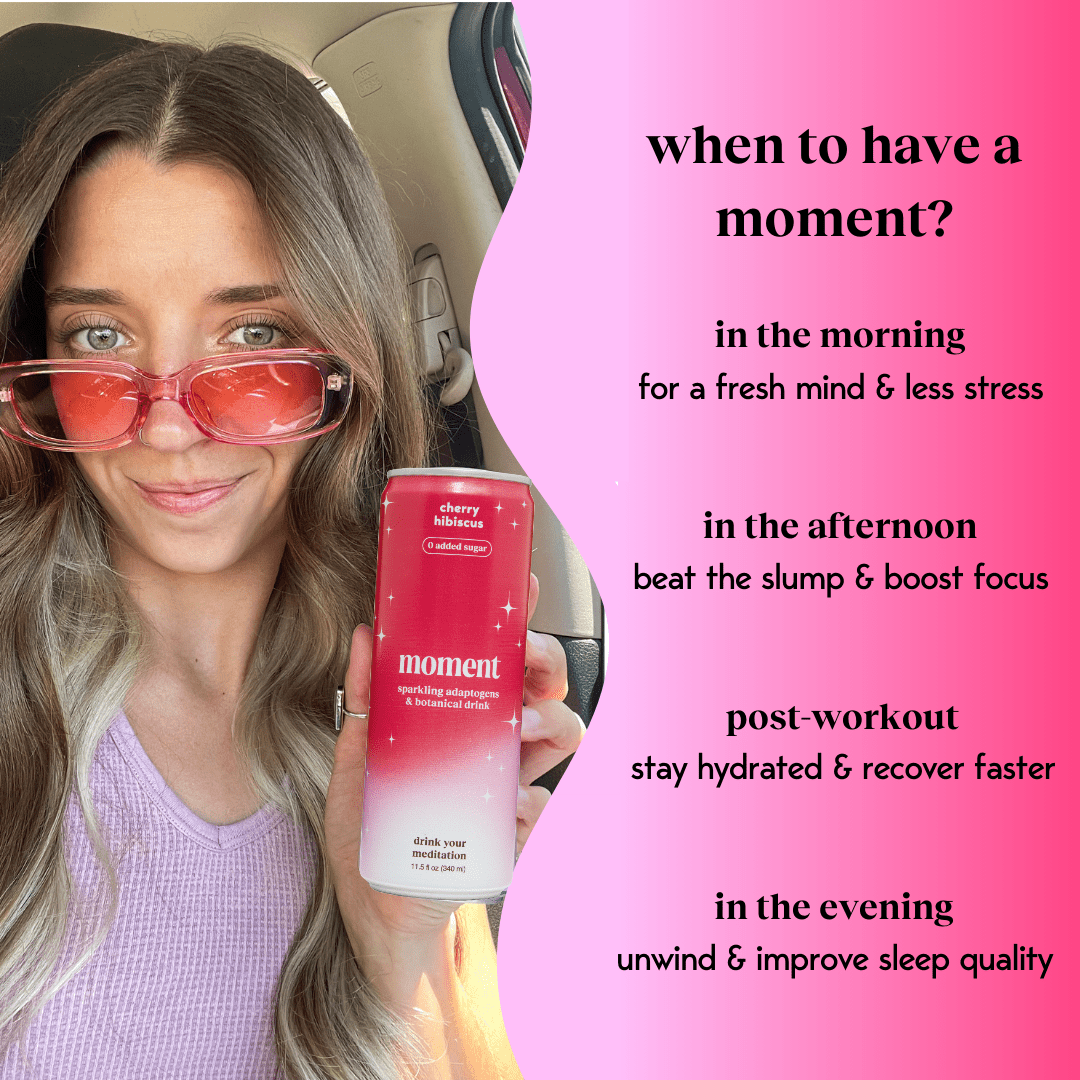 Moment Mocktails Non Alcoholic Drinks (Shark Tank) | SPARKLING Cherry Hibiscus Adaptogen Drink | L-Theanine & Ashwagandha for Calm & Clarity | 0 Added Sugar 0 Caffeine | 12-pack