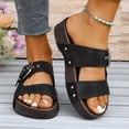 thumbnail image 2 of Rokment Punk Studded Buckles Platform Sandals for Women 2026 Beach Summer Fashion Casual Leather Faux Wooden Footbed Mid Heels Comfortable Walking Slip on Slides Black Size 6, 2 of 9