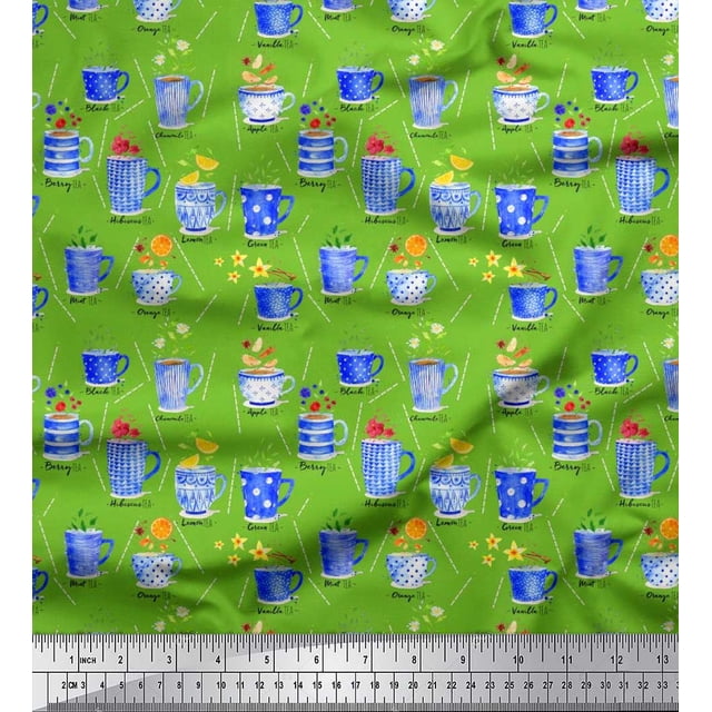 Soimoi Polyester Crepe Fabric Spices & Tea Cup Watercolor Printed Craft Fabric by The Yard 42 Inch Wide