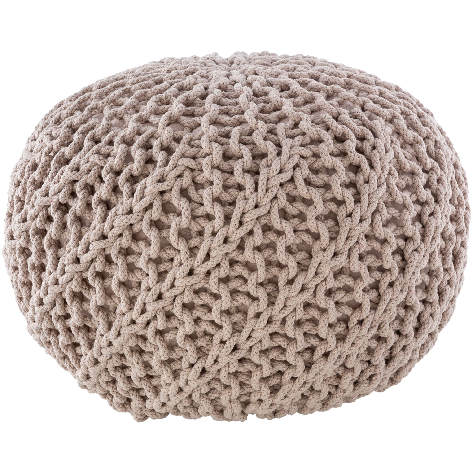 20" Solid Ivory Knitted Pattern Spherical Pouf Ottoman ...