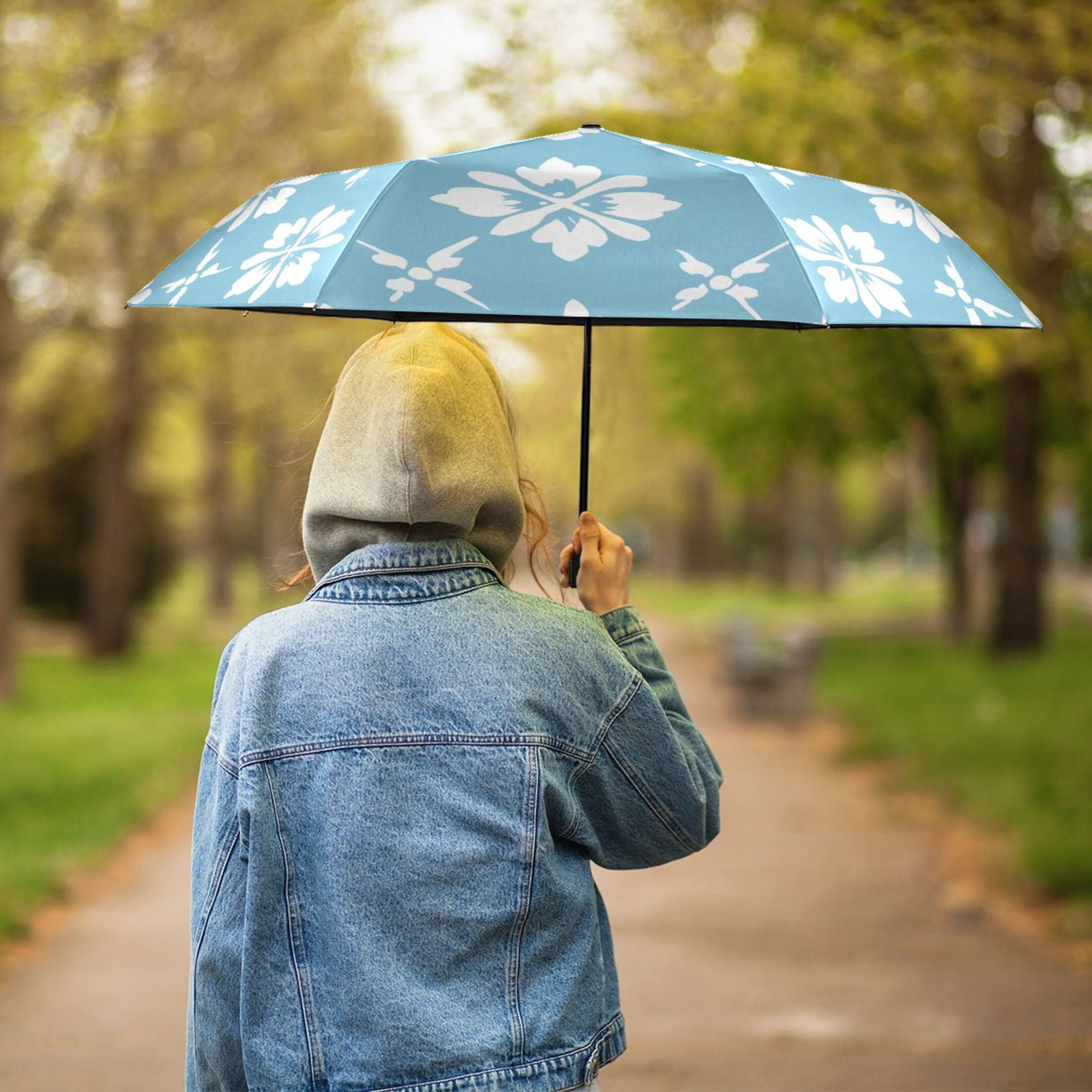 ALAZA Flowers Checkered Grid UPF 50+ Compact Folding Umbrella for Rain Travel Umbrella Packable