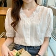 thumbnail image 6 of Women's Short Sleeve V Neck Tops Shirts Blouses Crewneck Loose Fit Solid Color Soft Casual Work Office Vacation Outfits Fashion Essential Gift for Women | Sopatenor,White XL, 6 of 6