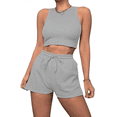 thumbnail image 2 of Conjuntos de Verano para Mujer, Conjunto Informal de 2 Piezas con Top Corto y Pantalones Cortos de Punto Gofre, Ropa de Dormir Gris M, 2 of 9