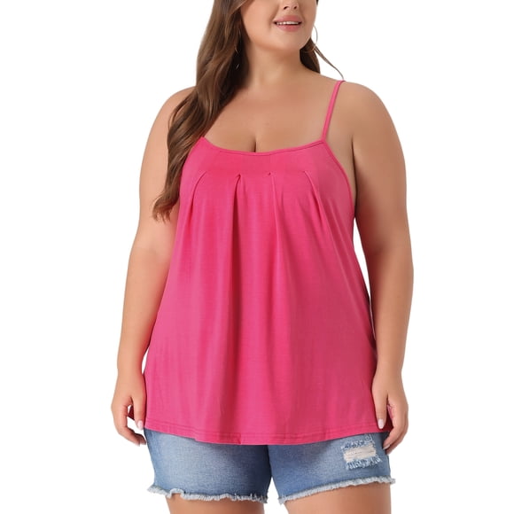 CURVY GLAM Camiseta sin mangas básica plisada elegante para mujeres de talla grande, con tirantes ajustables, 2X, color rosa intenso