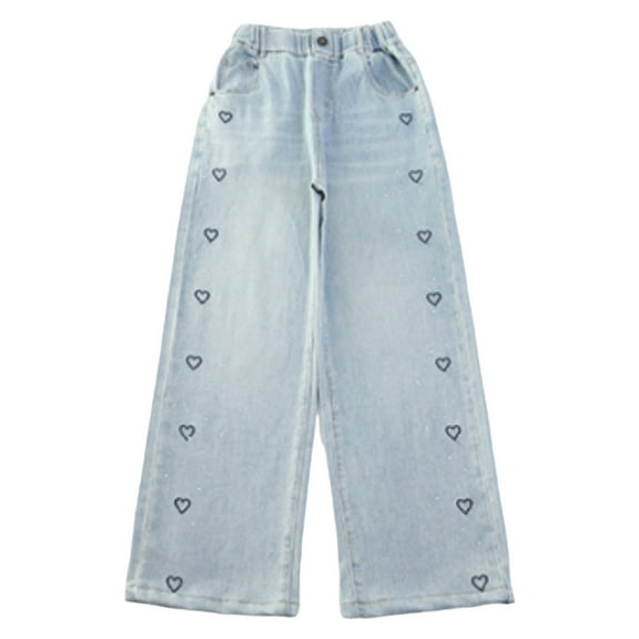 Cute Baggy Jeans for Teen Girls Elastic Waist Wide Leg Jeans Y2𝐊 Streetwear Kids Straight Leg Denim Pants Trousers