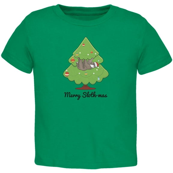 Merry Slothmas Sloth Christmas Tree Toddler T Shirt Kelly Green 2T