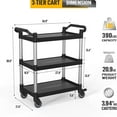 thumbnail image 2 of 3 Tier Heavy Duty Plastic Utility Cart with Wheels 390lbs Capacity, Commercial Rolling Cart for Restaurant Kitchen Office Warehouse Storage, Black, 2 of 5