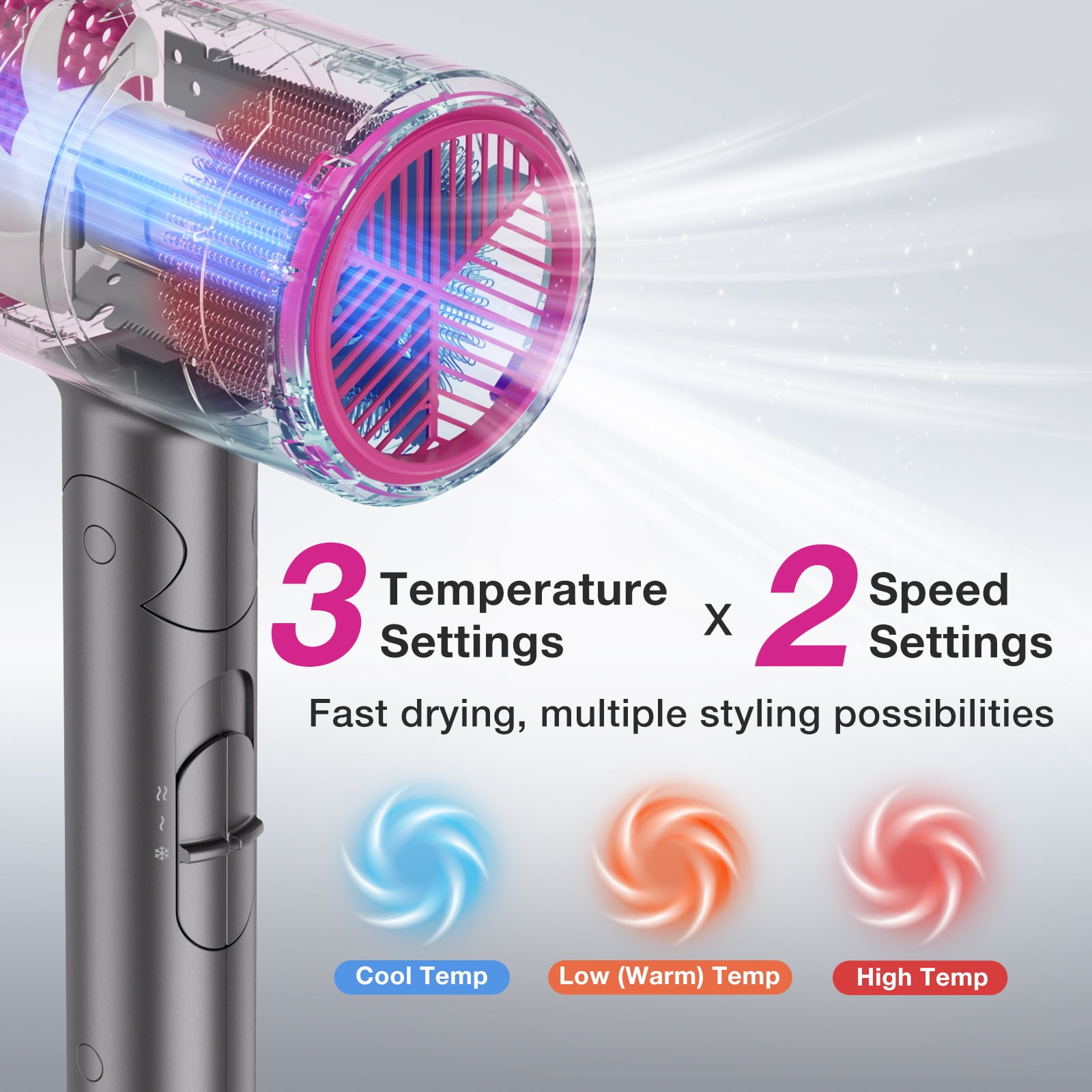 BABONIR Small Ionic Hair Dryer, 1875W Fast Drying, 3 Heat 2 Speed, Foldable, Diffuser Included, for Home and Travel, Gray