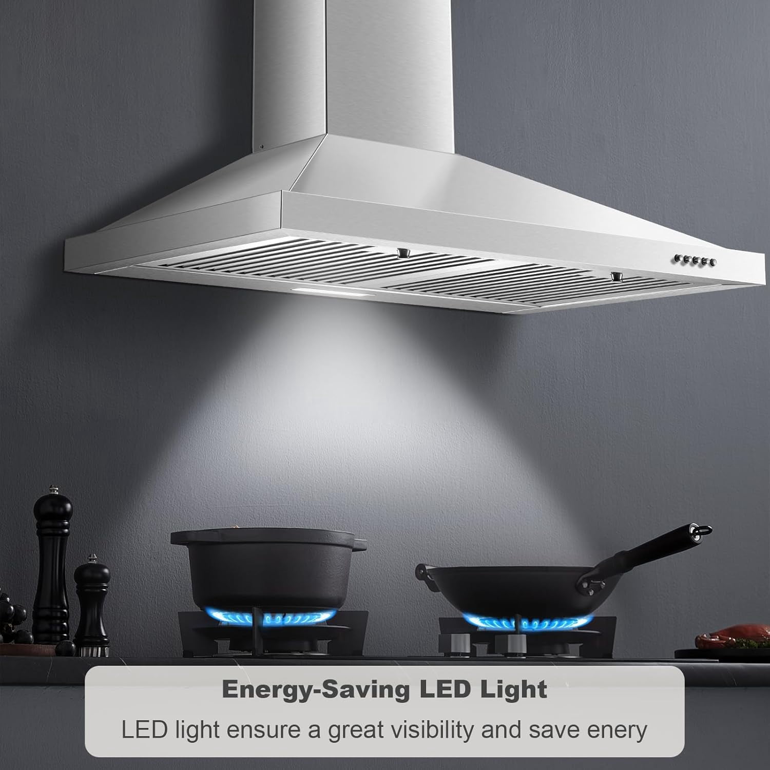 Joeaonz 30-Inch Wall Mount Range Hood, Stainless Steel, 450CFM, Ventless/Ducted, Ultra Quiet, LED Light, 3-Speed