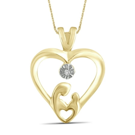 JewelersClub White Diamond Accent Gold over Silver Mother and Child Heart Pendant