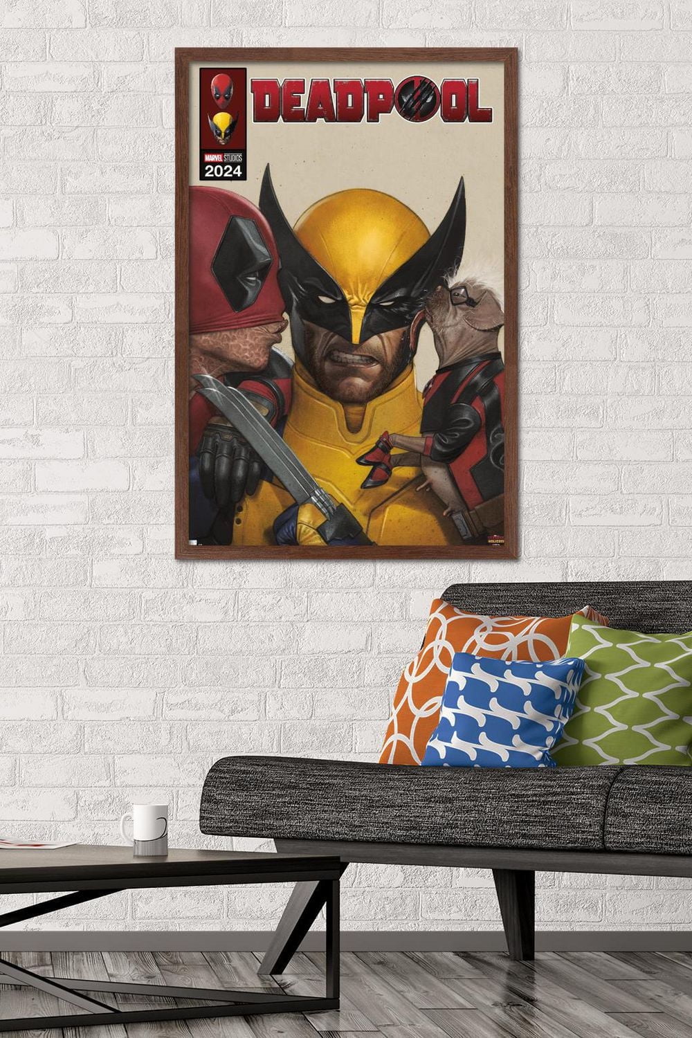 Marvel Deadpool & Wolverine - Homage Cover Wolverine Kisses Wall Poster with Magnetic Frame, 22.375" x 34"