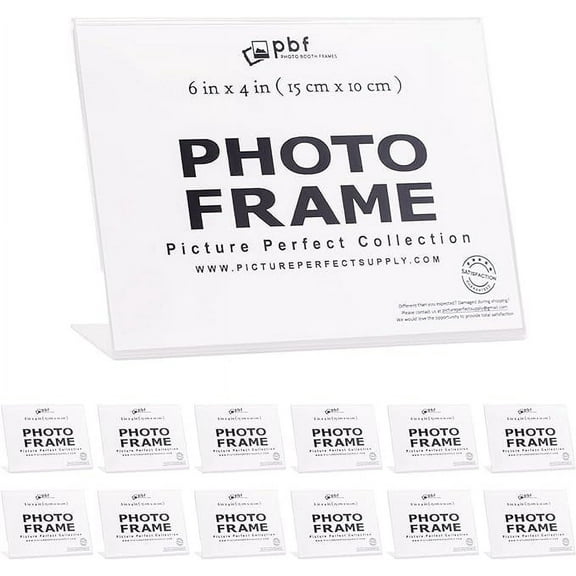 pbf 6x4 Acrylic Sign Holder | 6 x 4 Horizontal Stand Up Slanted Sign Holder | Acrylic Stands for Display | Clear Picture Frame, Menu Table Top Stand, Plastic Flyer Holder (12-Pack)