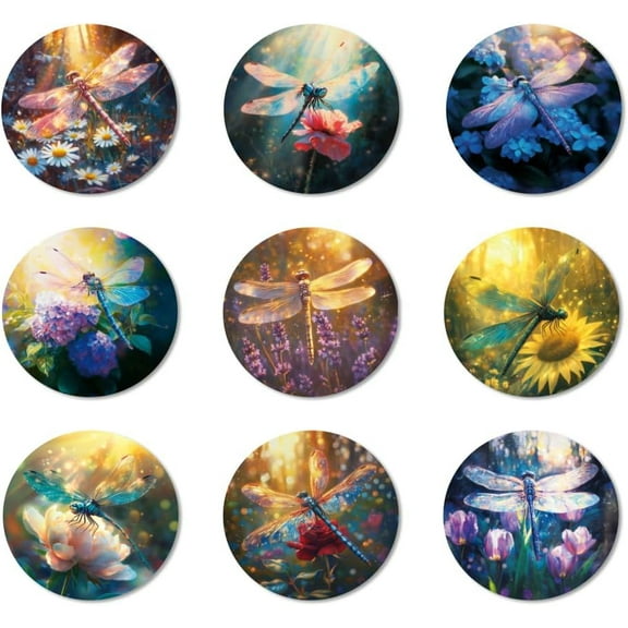 9 Pcs Wood Coasters for Drinks Fantasy Dragonfly Colorful Wooden Cup Mat for Coffee Table Decor 3.9" Non-Slip Desk Coasters for Home Apartment Office Bar