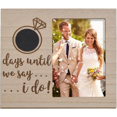 Wedding Countdown Photo Frame, 7.8”*7.08” Rustic Couples Photo Frame Personalized Frame with Diamonds and Chalkboard for Bridal Shower Gifts